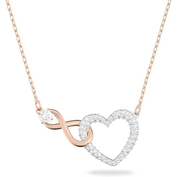 Rose Gold & Rhodium Tone Finish Infinity Heart Clear Crystals Necklaces